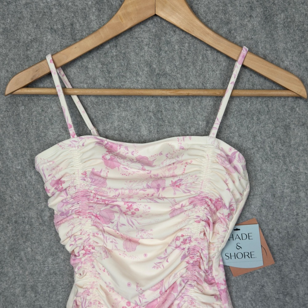 Shade & Shore One Piece Swimsuit Women S Pink NWT Floral Ruched Toile Strappy - Picture 4 of 7